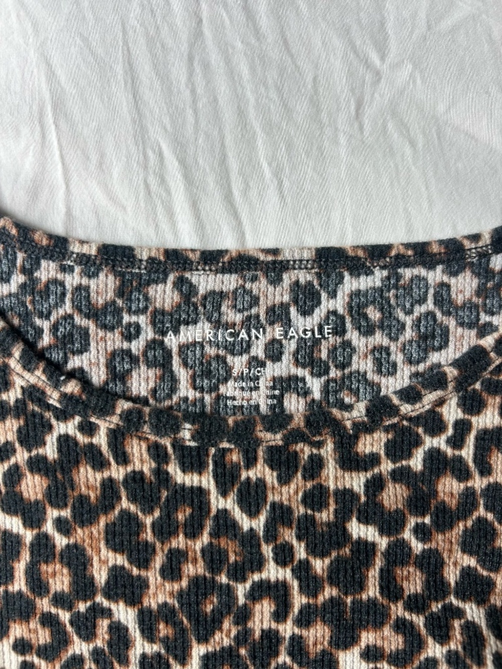 American Eagle Leopard Print Mesh Lettuce Edge Crop Top Short Sleeve - Picture 3 of 4